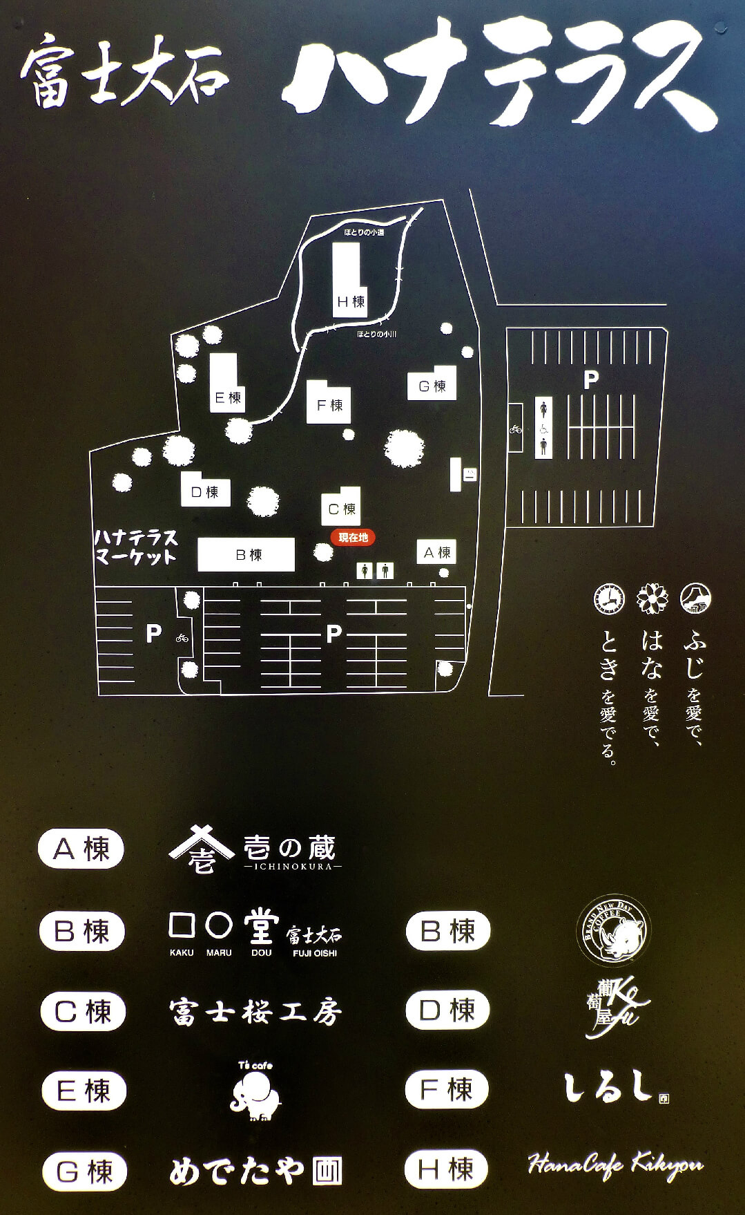 「富士大石ハナテラス」の看板案内図